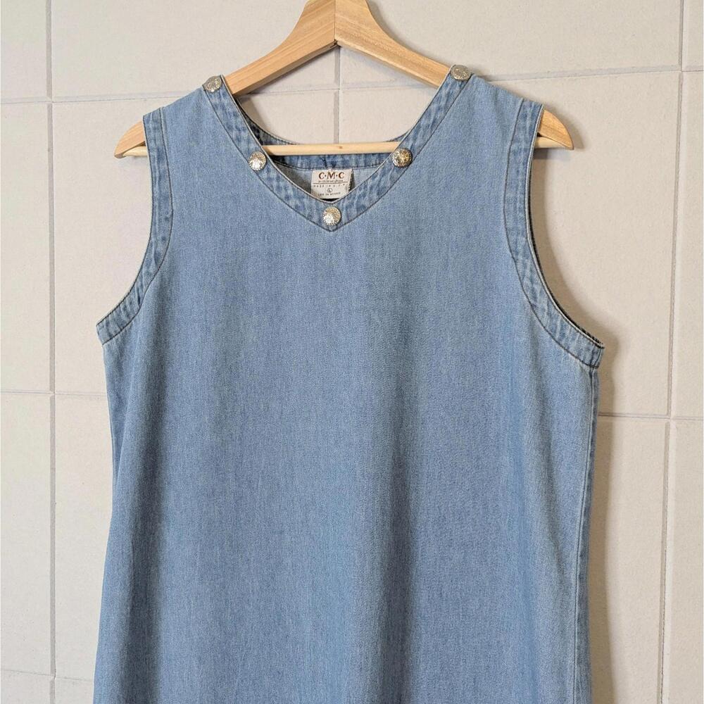 Vintage 90s fringed denim western tank dress - Picture 4 of 8